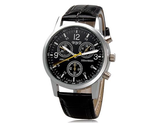 8077 Fashionable Leather Band Men's Quartz Wrist Watch (Blac