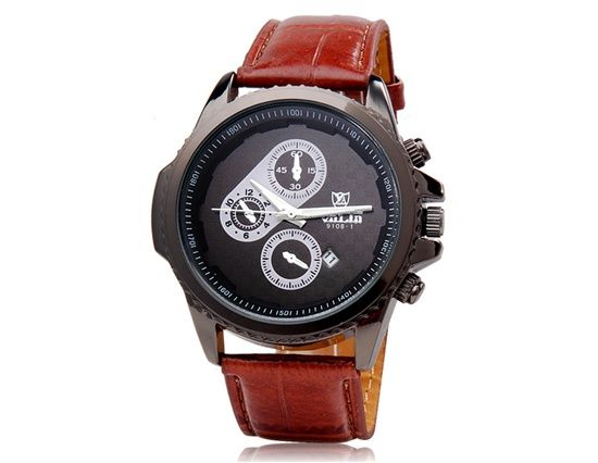 VALIA 9108-1 Men's Quartz Movement Analog Watch with Faux Le